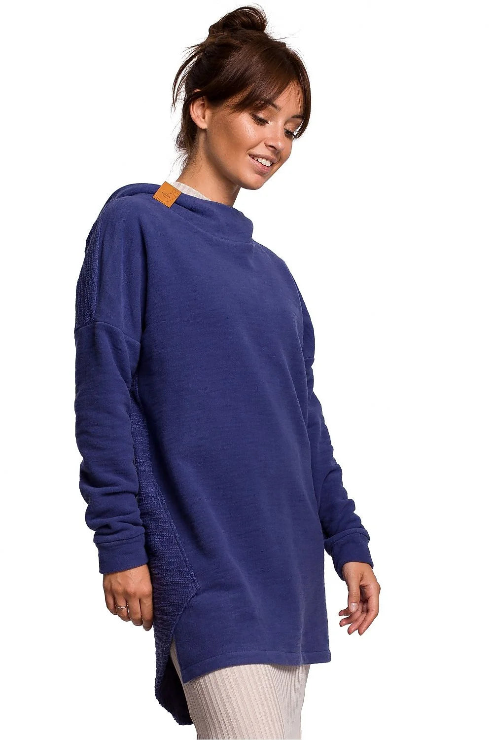 Sweatshirt pour femme en coton bleu marine oversize longue manches longues col montant capuche