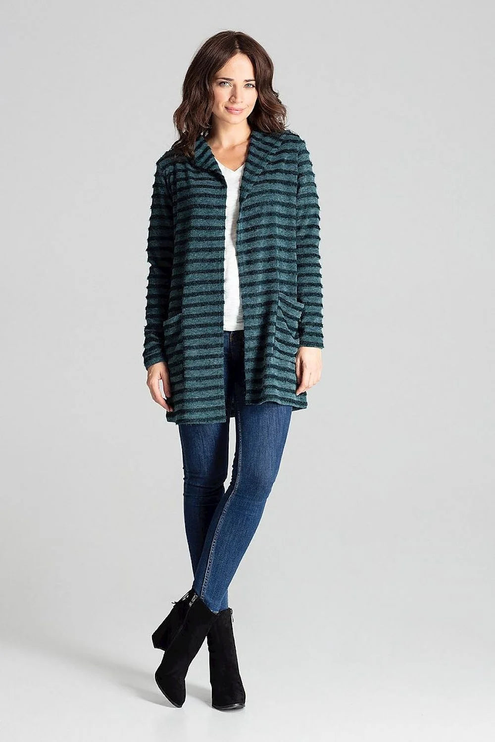 Cardigan femme maille rayée douillette style casual capuche poches pratiques pour quotidien et loisirs