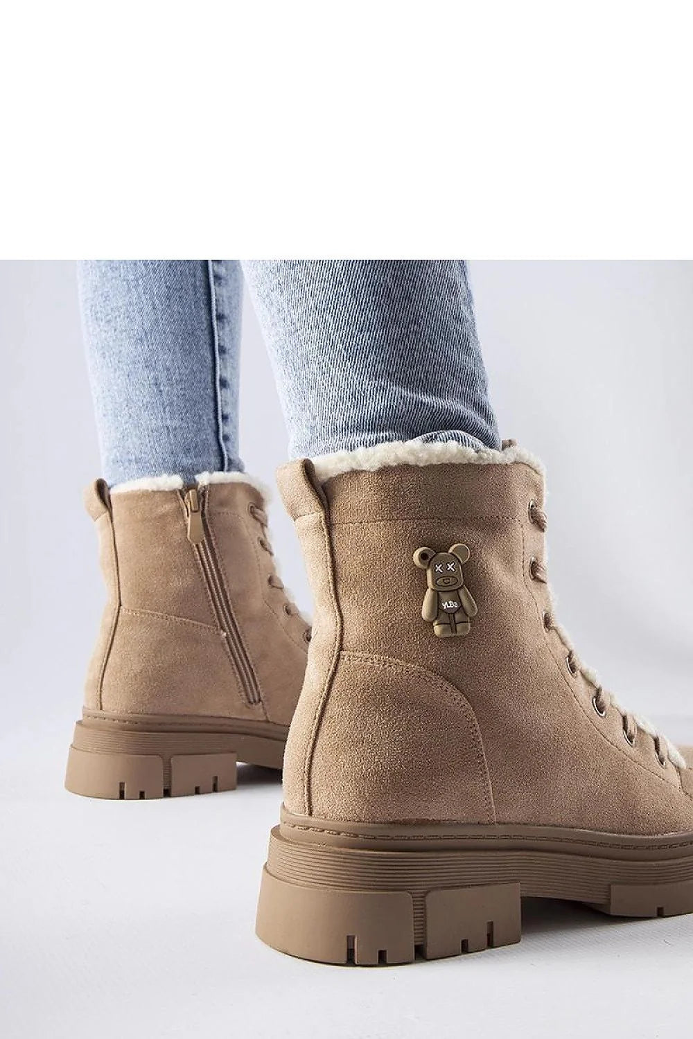 Bottines beige eco-daim doublure faux fourrure fermeture éclair haute cheville confortable femme hiver automne
