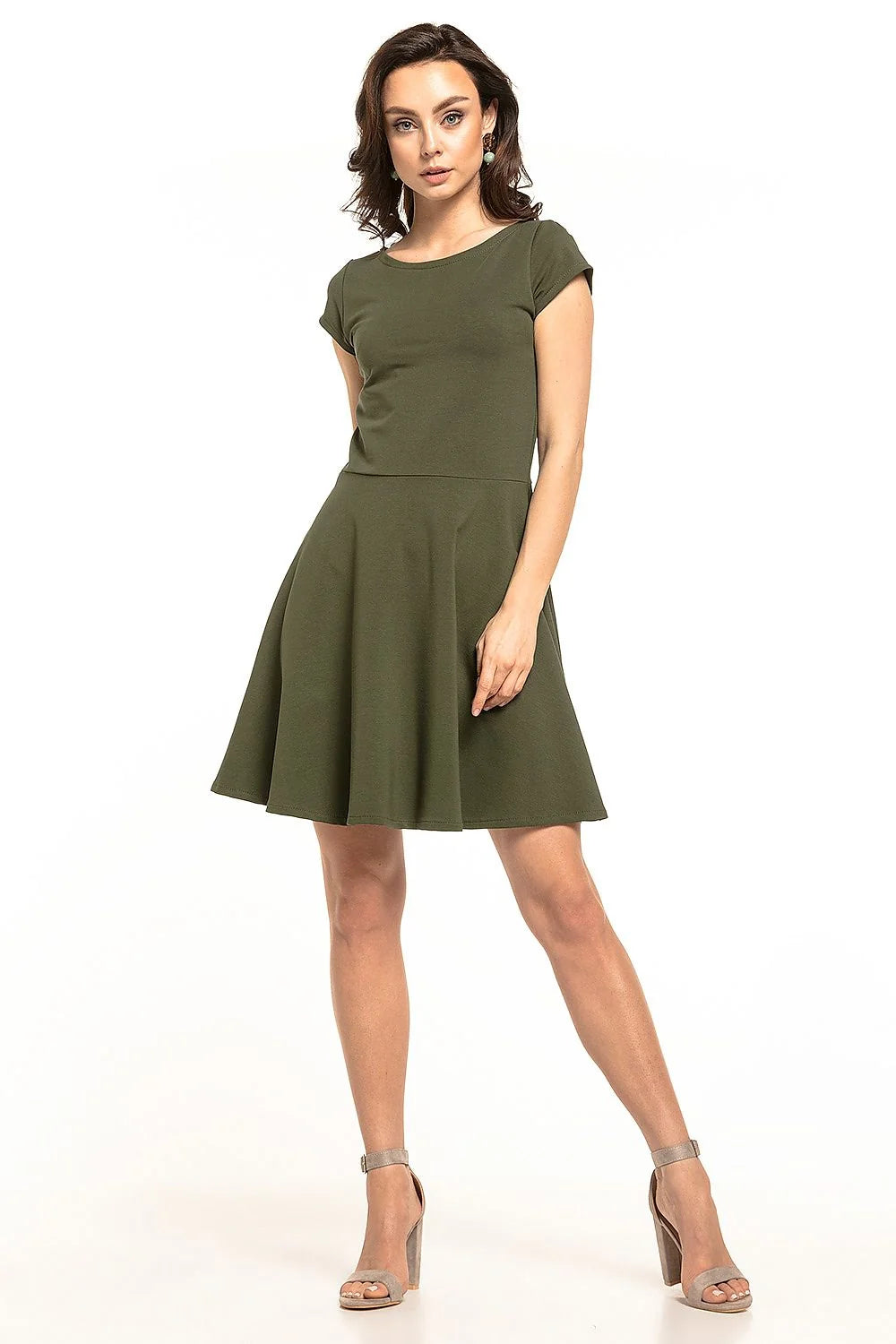 Robe trapèze en coton élasthanne jaune vif manches courtes ajustable mode été femme élégante