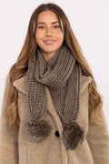 écharpe femme grosse maille tricot épais taupe grisbrun longue volumineuse pompons moelleux laineux chaud cocooning élégant