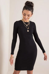 Robe de jour élégante Rue Paris coupe crayon manches longues encolure ronde coton élasthanne taille ajustable femme