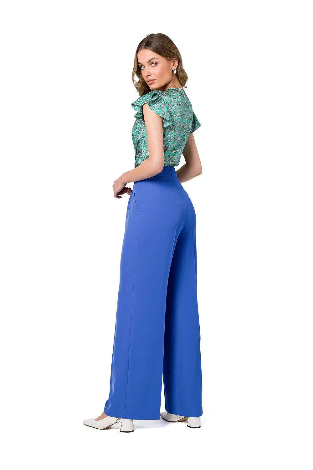 pantalon femme taille haute palazzo fuchsia magenta jambes larges pinces modelantes plis avant poches latérales crêpe léger tombé fluide élégant