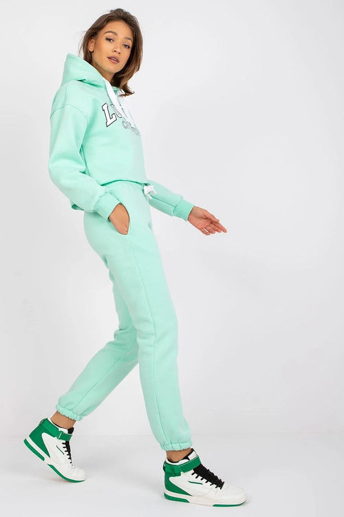 Ensemble casual femme hoodie et joggers vert menthe moderne sportif crop design élastique taille doux coton quotidien gym urban style