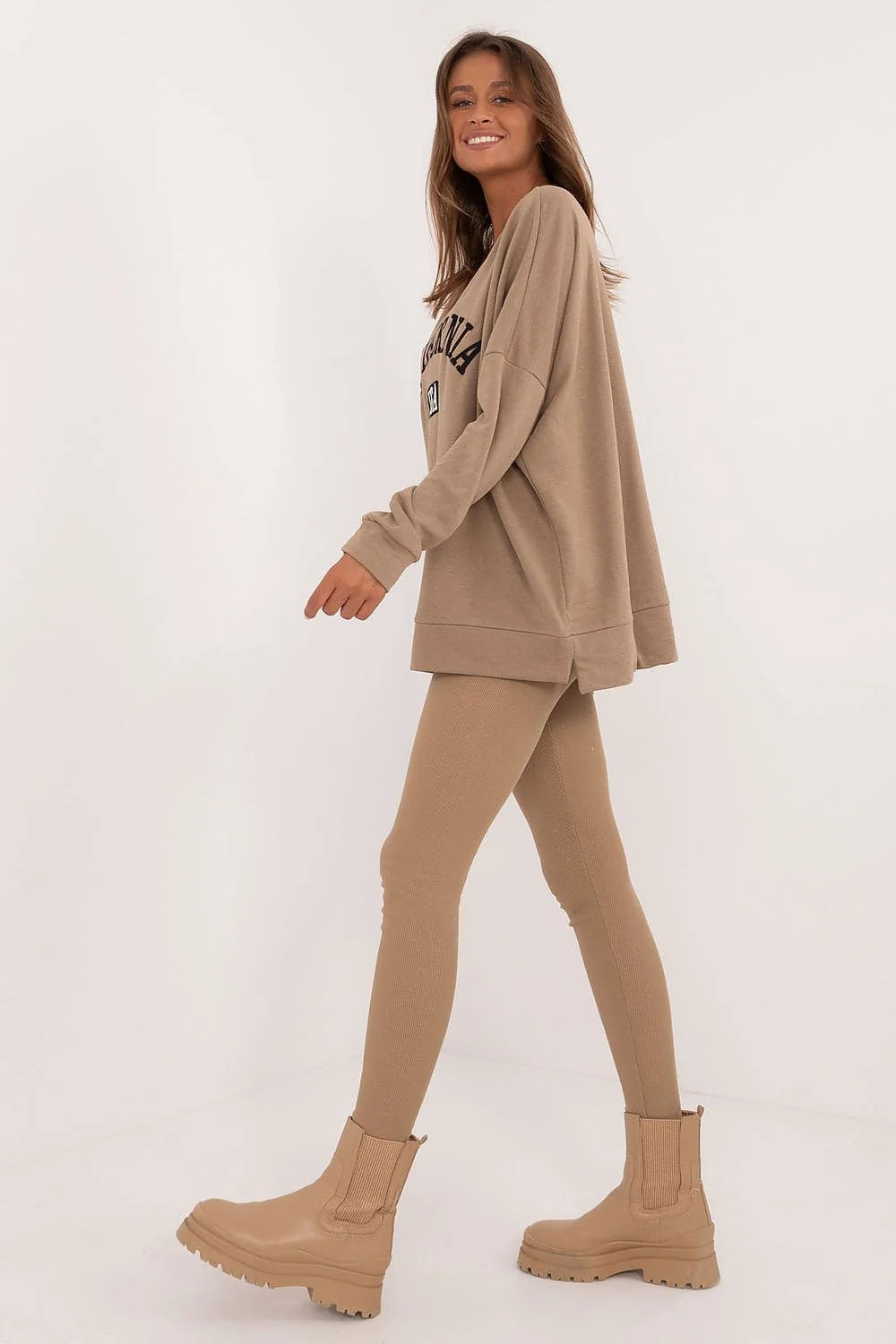 Sweatshirt et legging coordonnés pour femme design California USA beige ample et ajusté