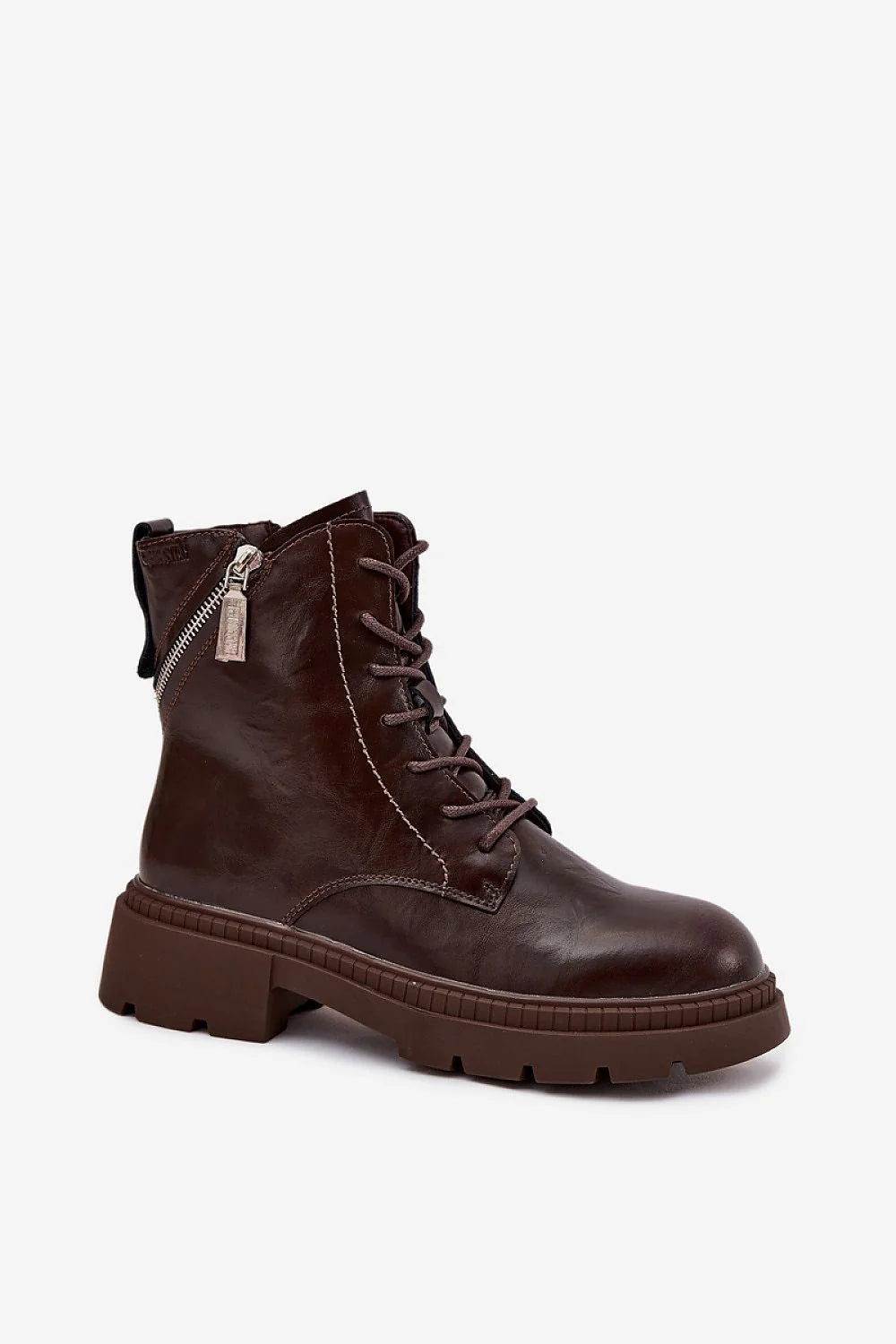 bottines femme rock cuir suédé marron foncé tige mi haute lacets zip latéral décoratif plateforme crantée caoutchouc antidérapante