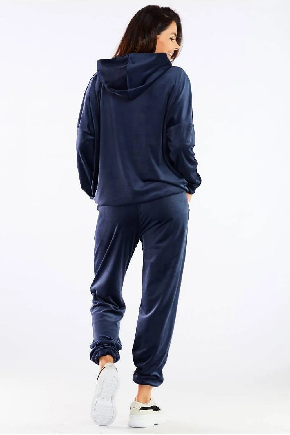 Ensemble survêtement femme velours bleu marine confortable décontracté capuche poche kangourou jogger sport élégant