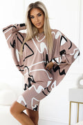 Robe de soirée élégante oversize manches longues motif abstrait beige-rose Polyester 95% Elasthanne 5% femme