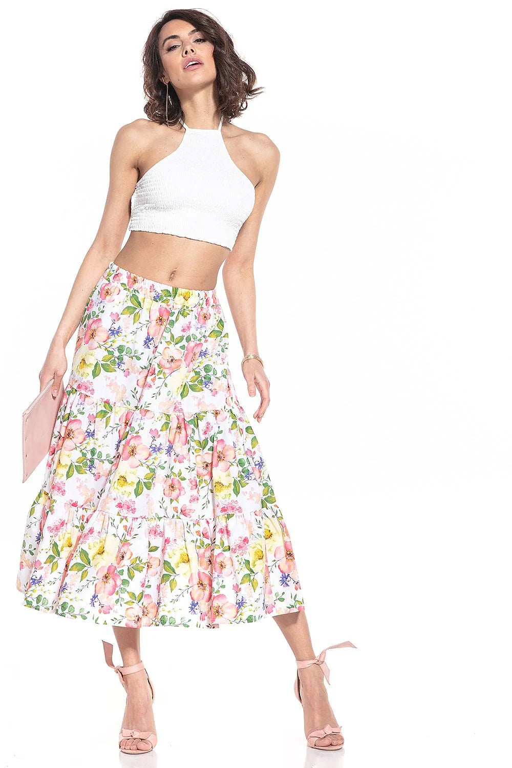 Jupe longue camouflage coton évasée avec ceinture élastiquée pour femme moderne tendance style urbain