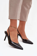 escarpins femme slingback bride arrière bout pointu talon aiguille élégant verni noir brillant semelle fine maintien assuré polyvalent bureau soirée