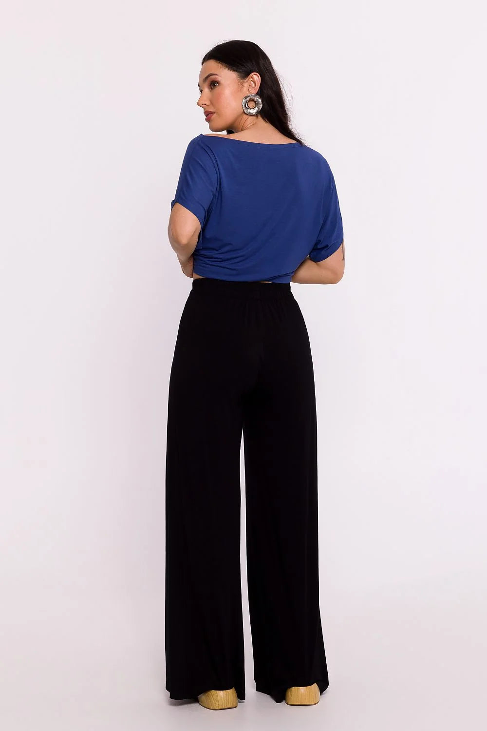 ensemble femme top pantalon palazzo bleu cobalt noir oversize mancheschauvesouris colrond cropped coupeample fluide léger taillehaute élastiquée sophistiquée