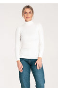 col roulé manches longues coton blanc féminin ajusté intemporel maille fine côtelée extensible doux minimal polyvalent