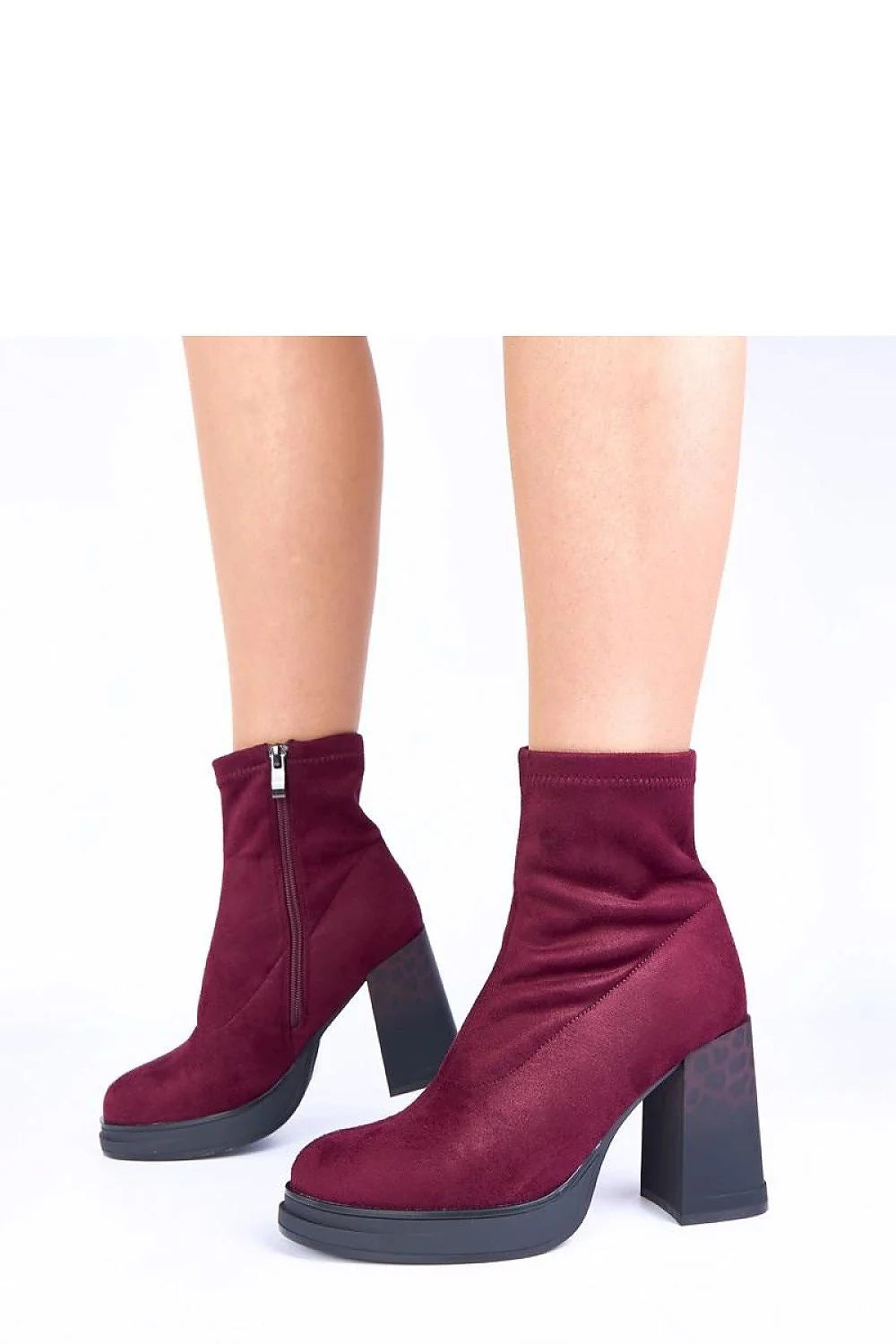 bottines Delora Gemre cuir suédé écologique bordeaux cheville tige chaussette fermeture éclair talon bloc imprimé léopard plateforme semelle contrastée