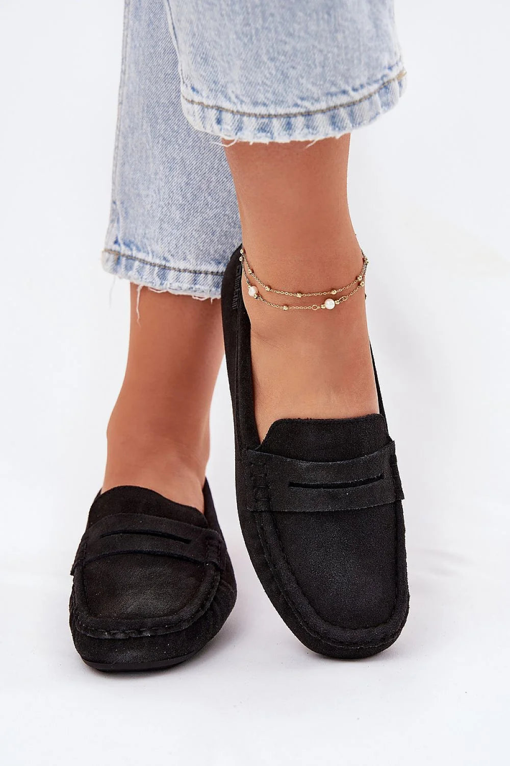 Mocassins femmes style élégant daim naturel confortable bout rond semelle intérieure cuir doux taille ajustable occasion quotidienne semi-formelle