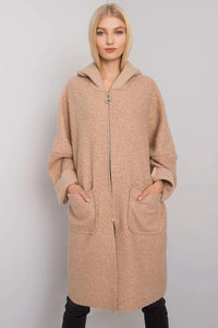 Manteau femme en tissu bouclé beige long à capuche ample pour hiver confortable chic