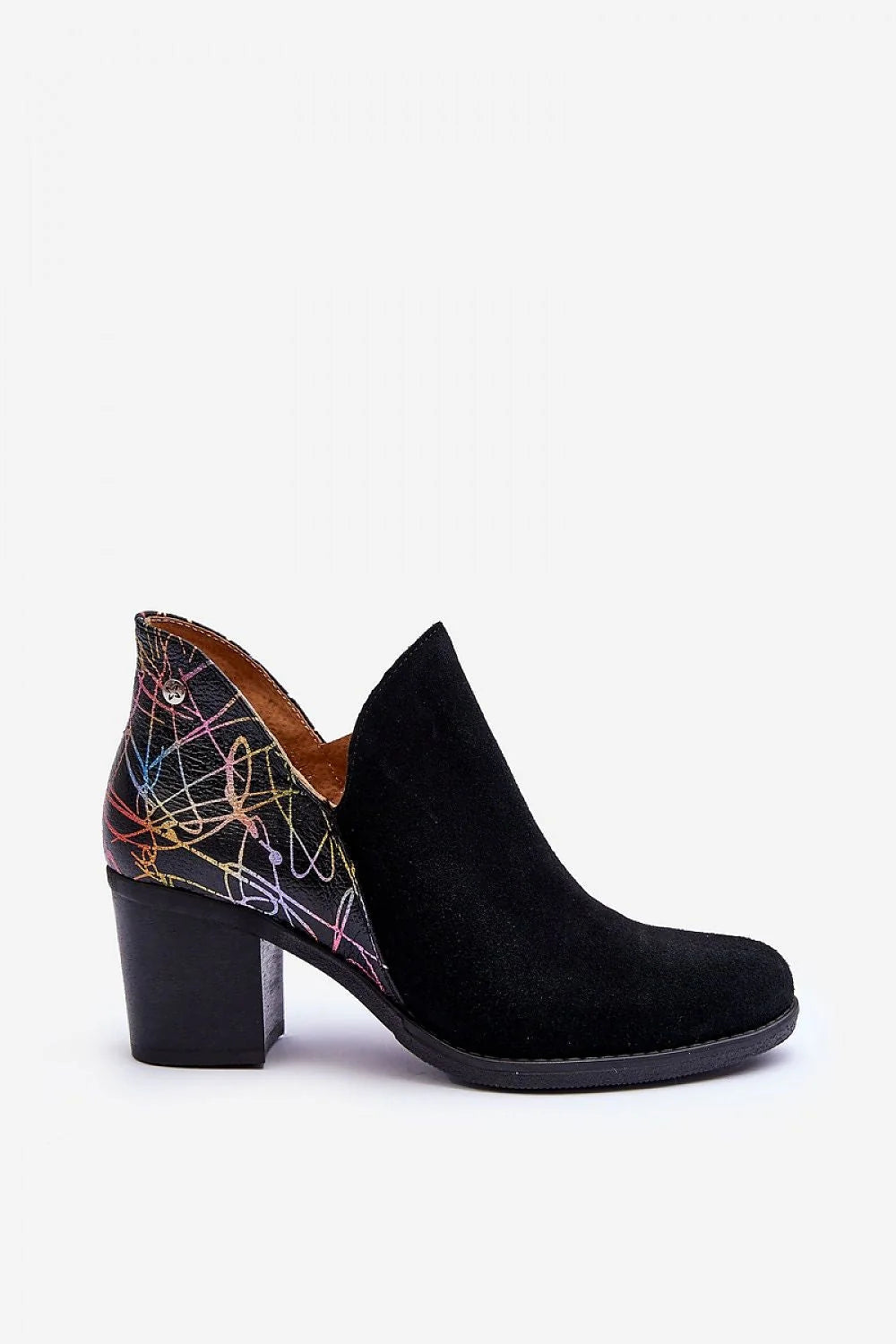 Bottes à talons carrés Step in style cuir nubuck noir motif coloré hauteur 10 cm confortable femmes