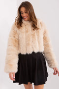 Veste fourrure synthétique élégante beige clair longues manches Coupe courte polyvalente femme occasionnels soirées