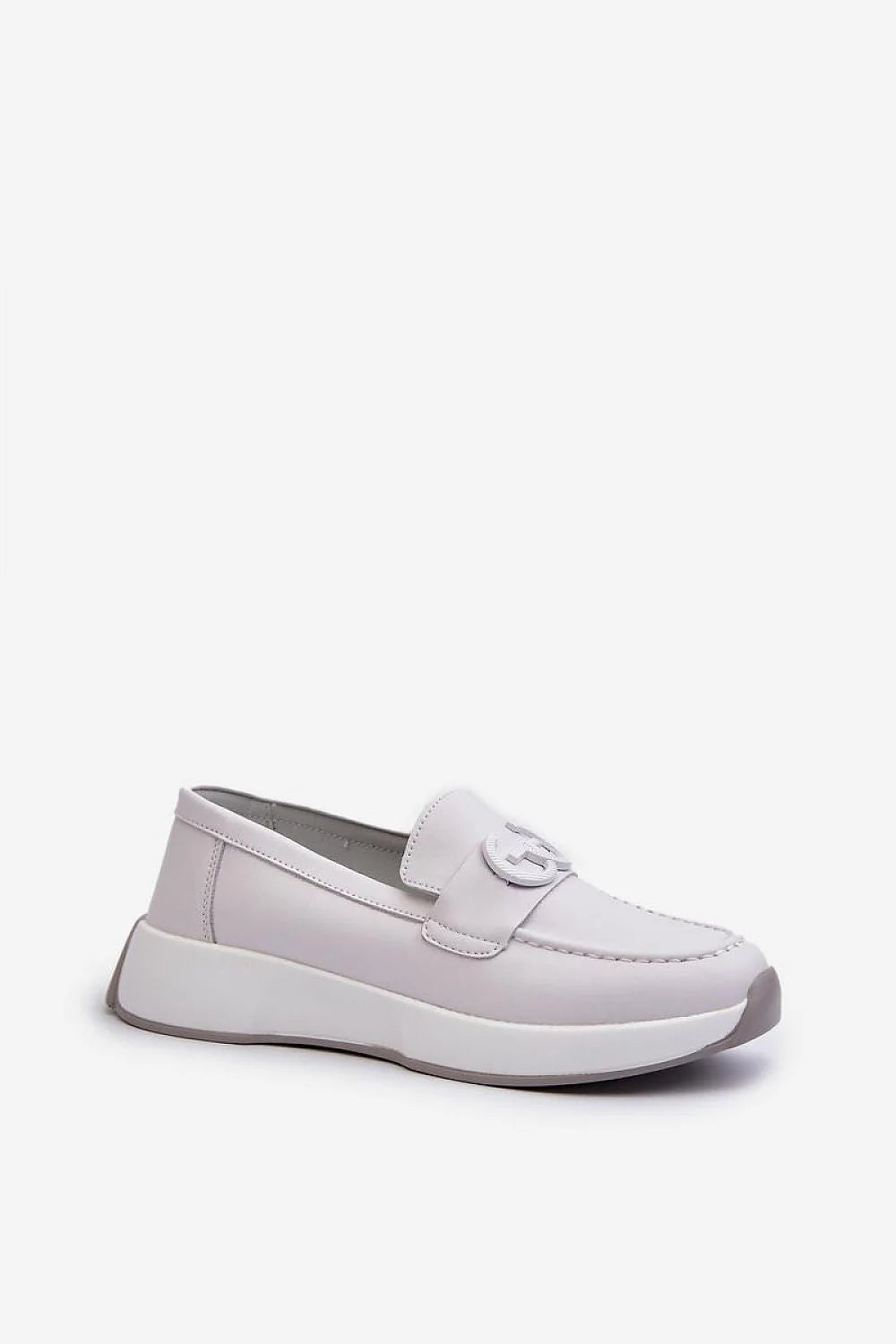 Moccasins pour femme en cuir naturel élégantes minimalistes blancs gris clair plateforme amorti confortable