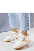 Chaussures de sport Solea baskets femmes design moderne élégant cuir synthétique blanc beige lacets confort ventilation