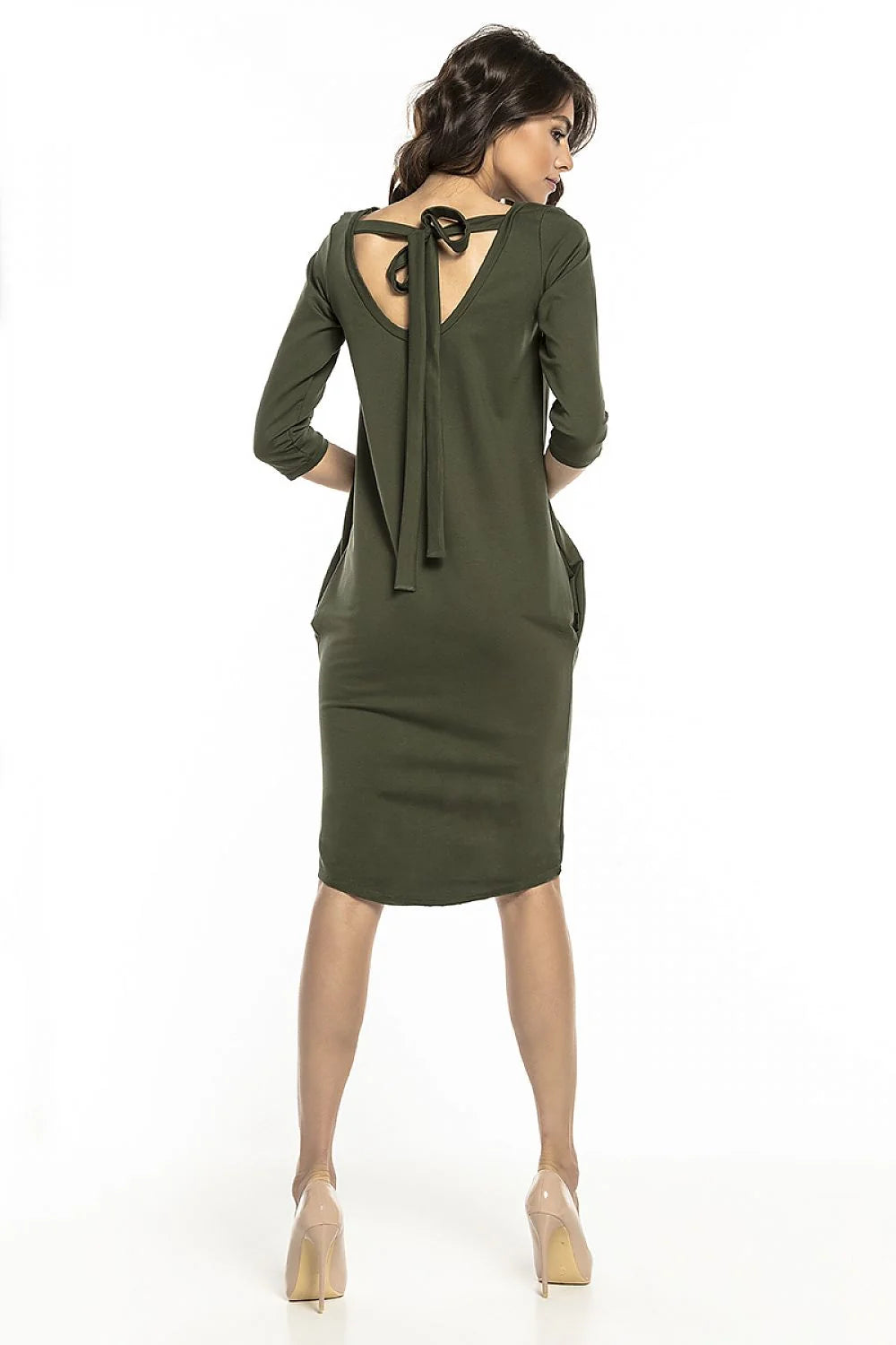 robe Tessita bleu royal midi genou manches trois quarts col rond ajustée jersey extensible confortable minimaliste