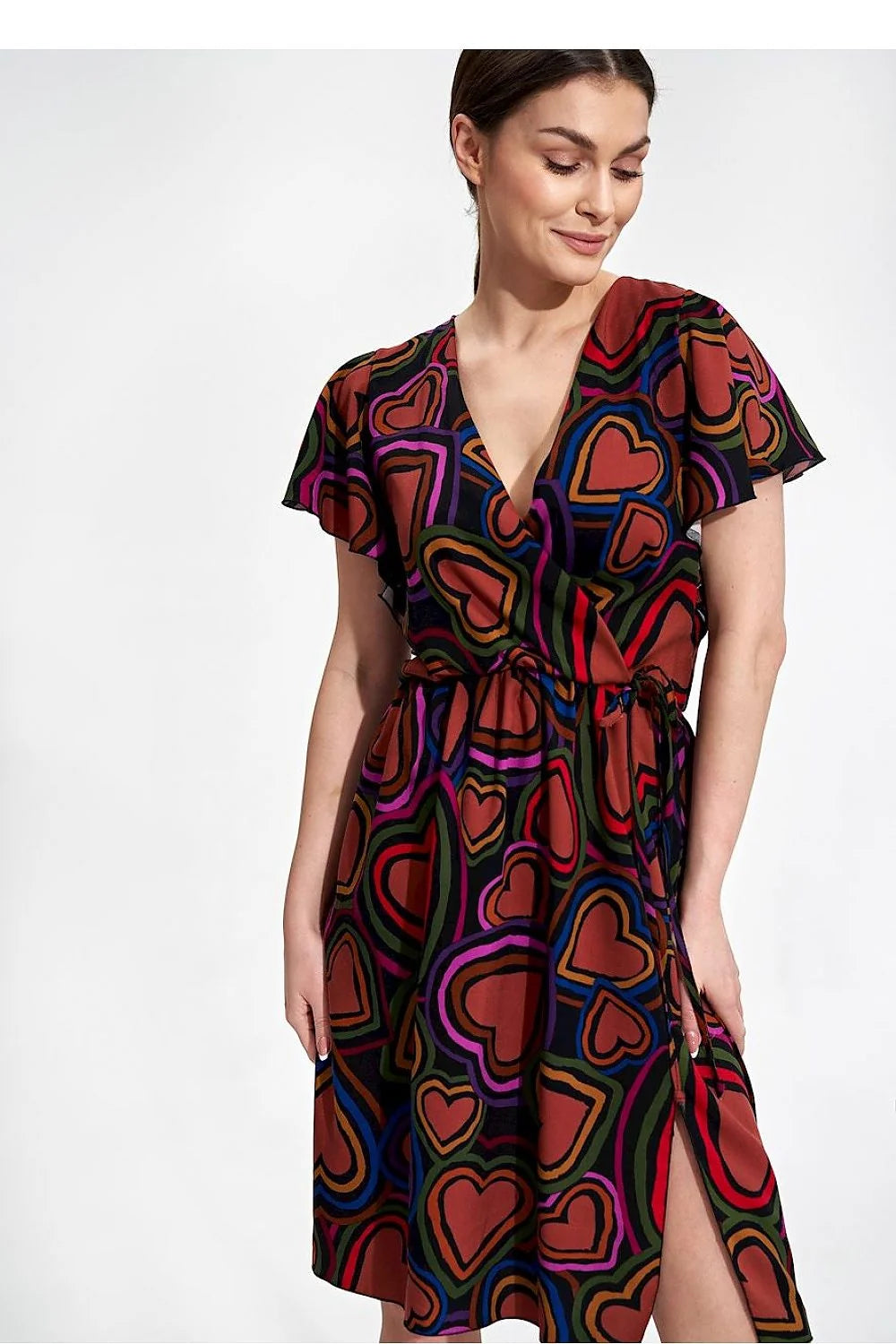 Robe d'été à motifs floraux colorés en viscose, manches courtes en volants, taille élastique, occasion jour/fête, femme S/M-L/XL