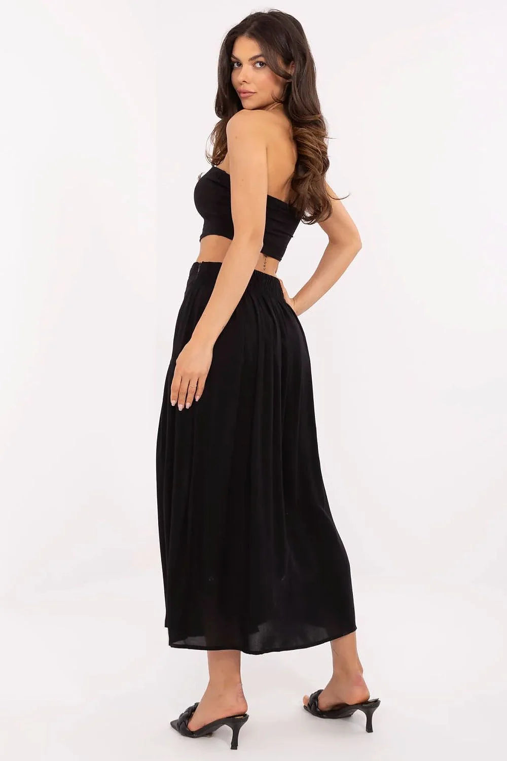 Jupe Sublevel femme viscose écolo boutons décoratifs taille haute midi évasée élégante confortable occasionnels