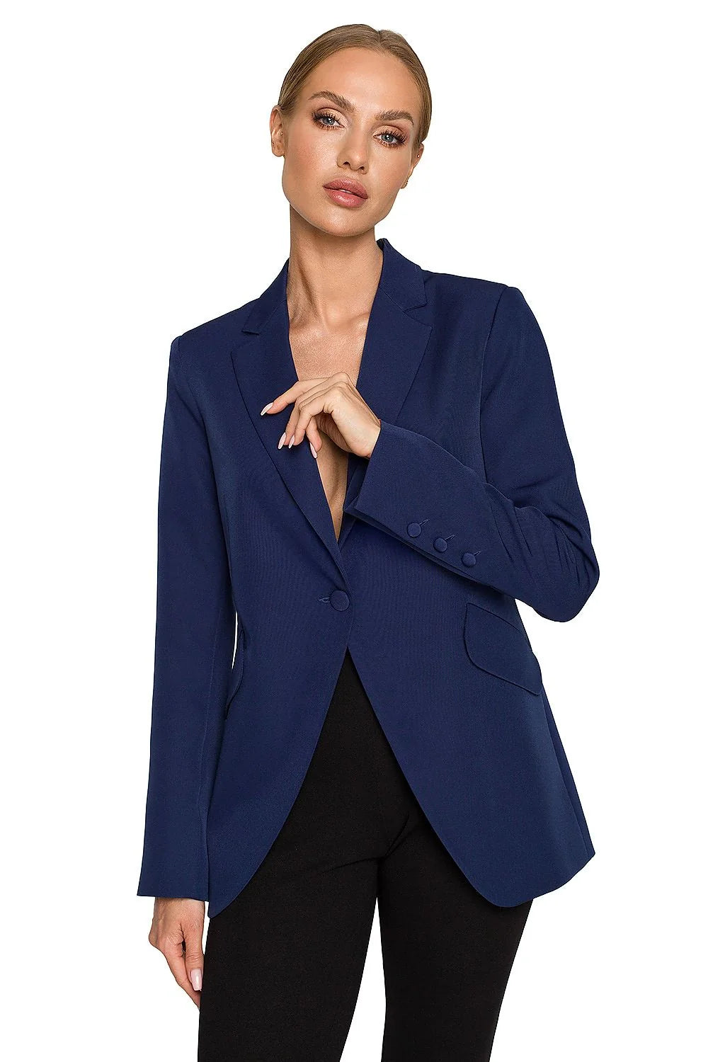 Blazer femme élégant vert éclatant coupe ajustée épaulettes discrètes poches rabat tissu de qualité polyester élasthanne
