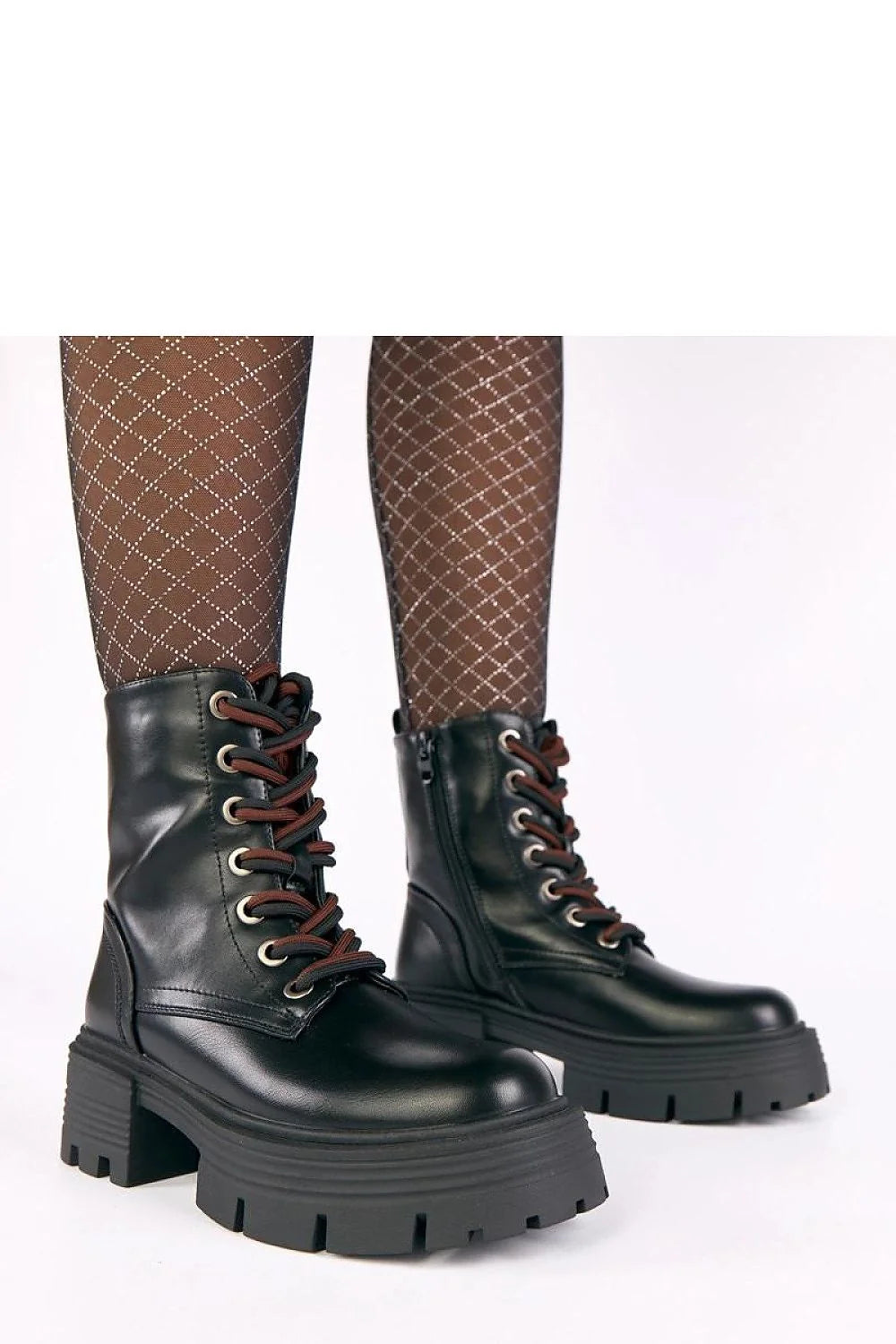 bottines plateforme 6cm similicuir noir semelle crantée talon double lacets œillets métalliques fermeture éclair doublure chaude bout rond confortable urbaine