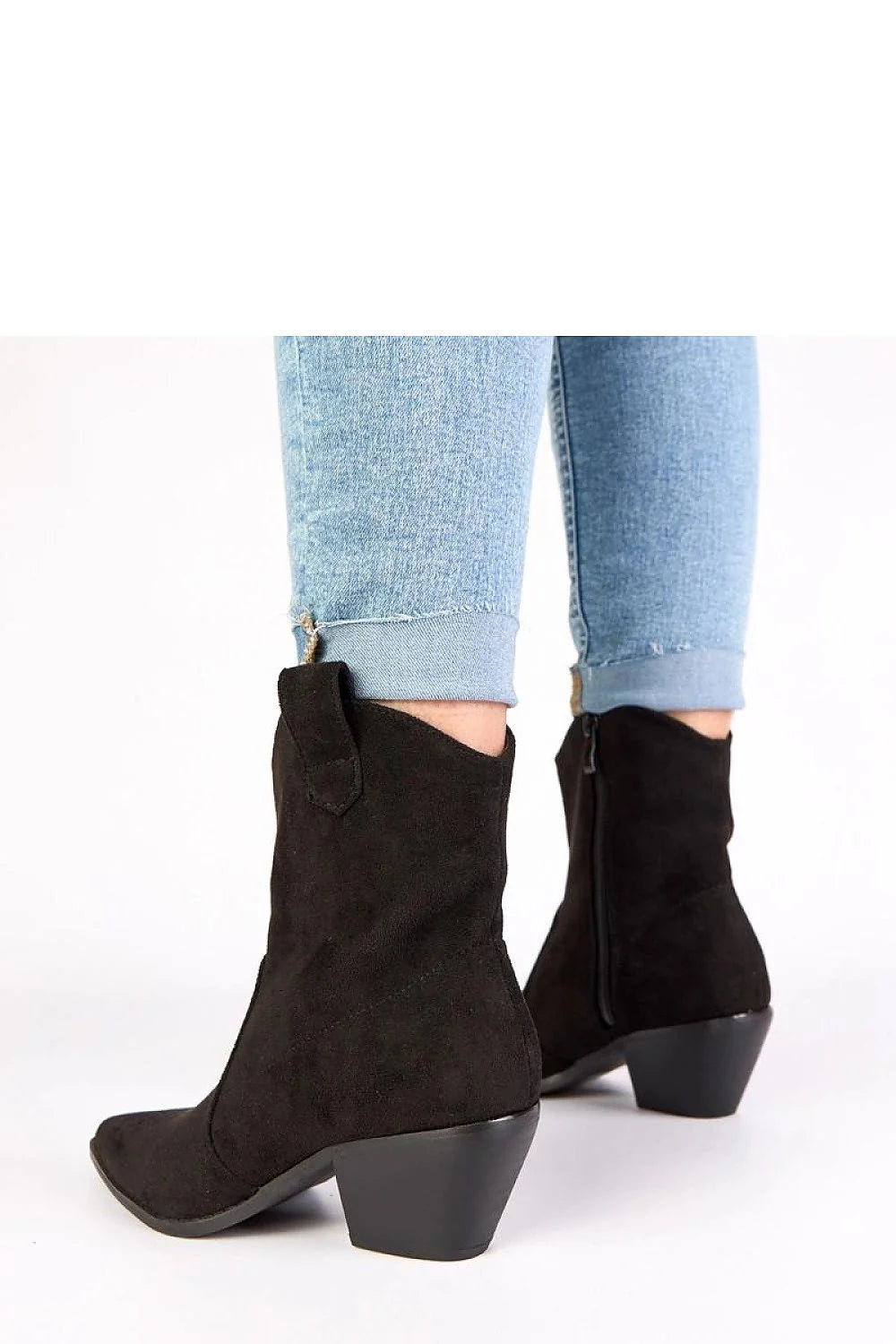 bottines noires femme suède western talon carré bout pointu coutures tige haute fermeture éclair latérale confortable semelle antidérapante durable