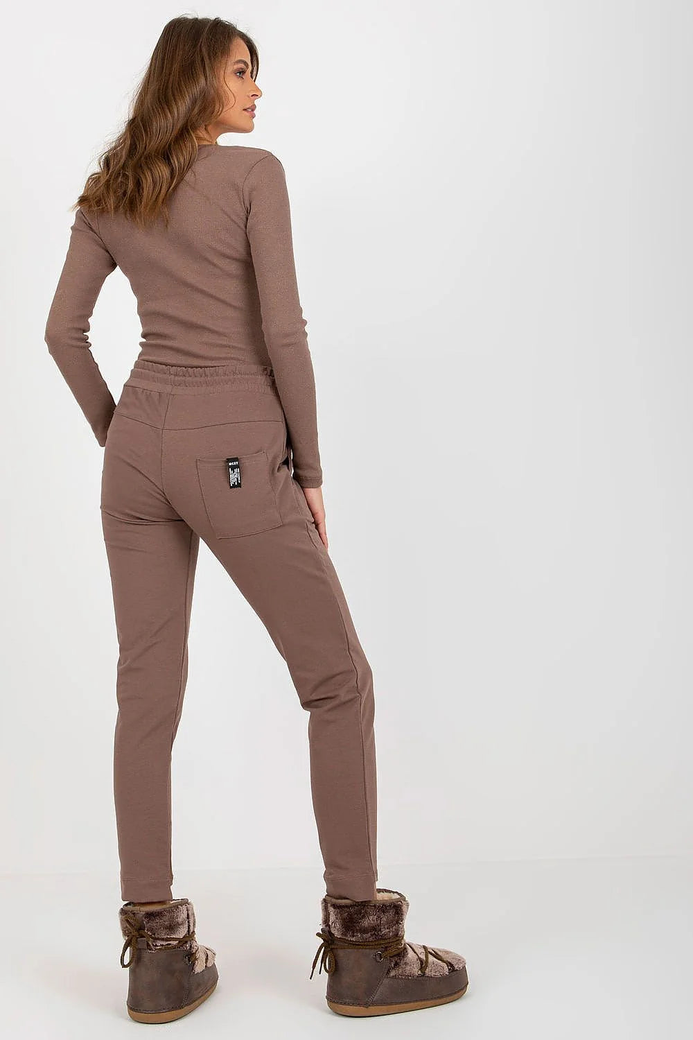 Pantalon survêtement Relevance pour femme col V manches longues taille élastique fausse fourrure chaussures slim fit
