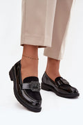 mocassins femme noirs verni empiècement suédé bout arrondi semelle épaisse crantée antidérapante intérieure cuir confortable maintien slipon talon bas polyvalent