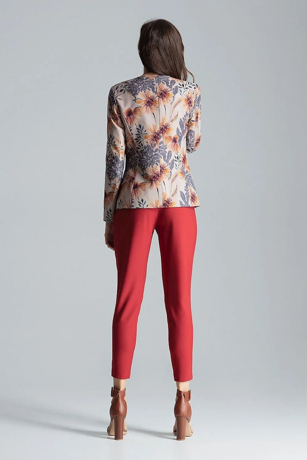 Veste tailleur femme rouge polyester élasthanne élégante ajustée manches longues professionnelle réunions formelles