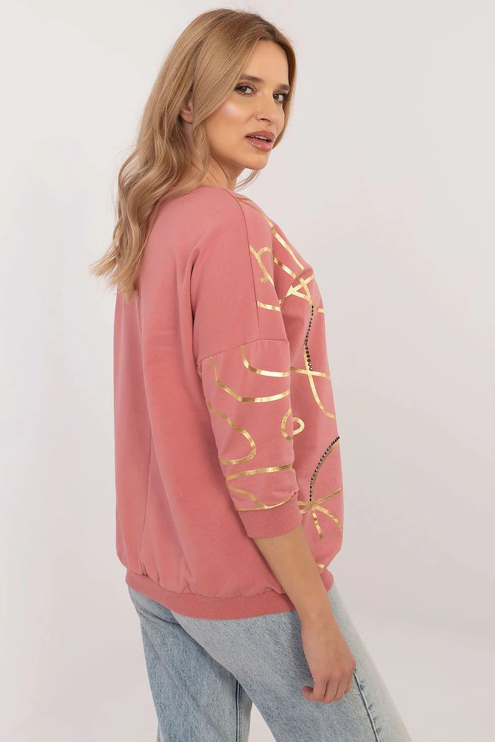 Pull à manches longues style casual-chic rose poudré doré motif abstrait femmes