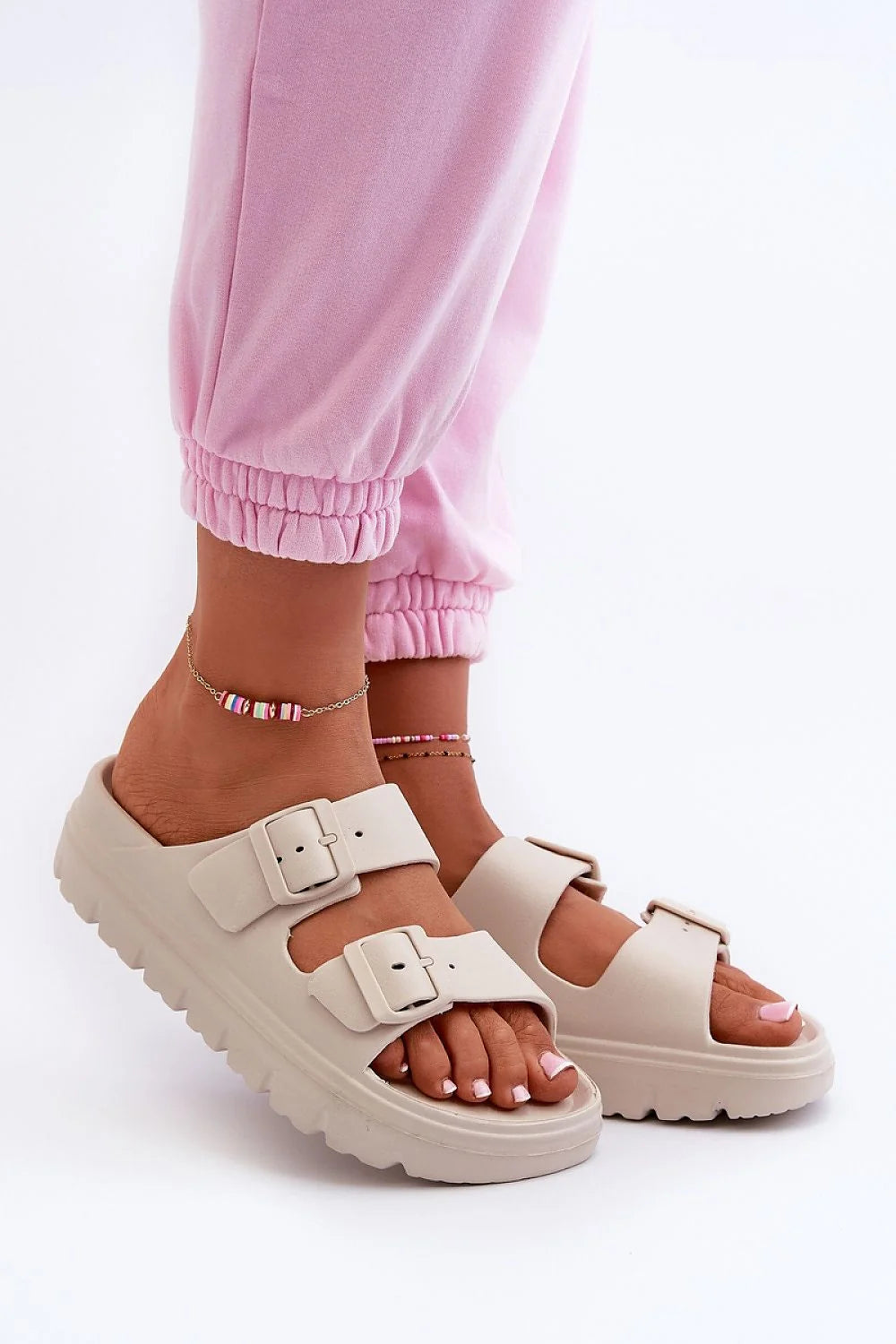 Sandales pour femmes style moderne minimaliste, strap réglable, semelle épaisse 3.5 cm, beige neutre, confort tout le jour, parfait pour l'été