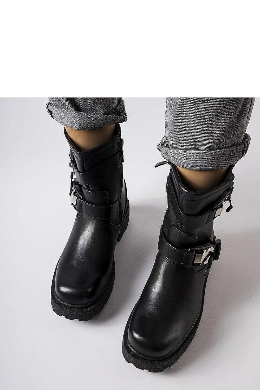 Bottes Solea pour femme, design motard, cuir noir, semelle épaisse, fermeture éclair, style urbain, confortable, hautes cheville
