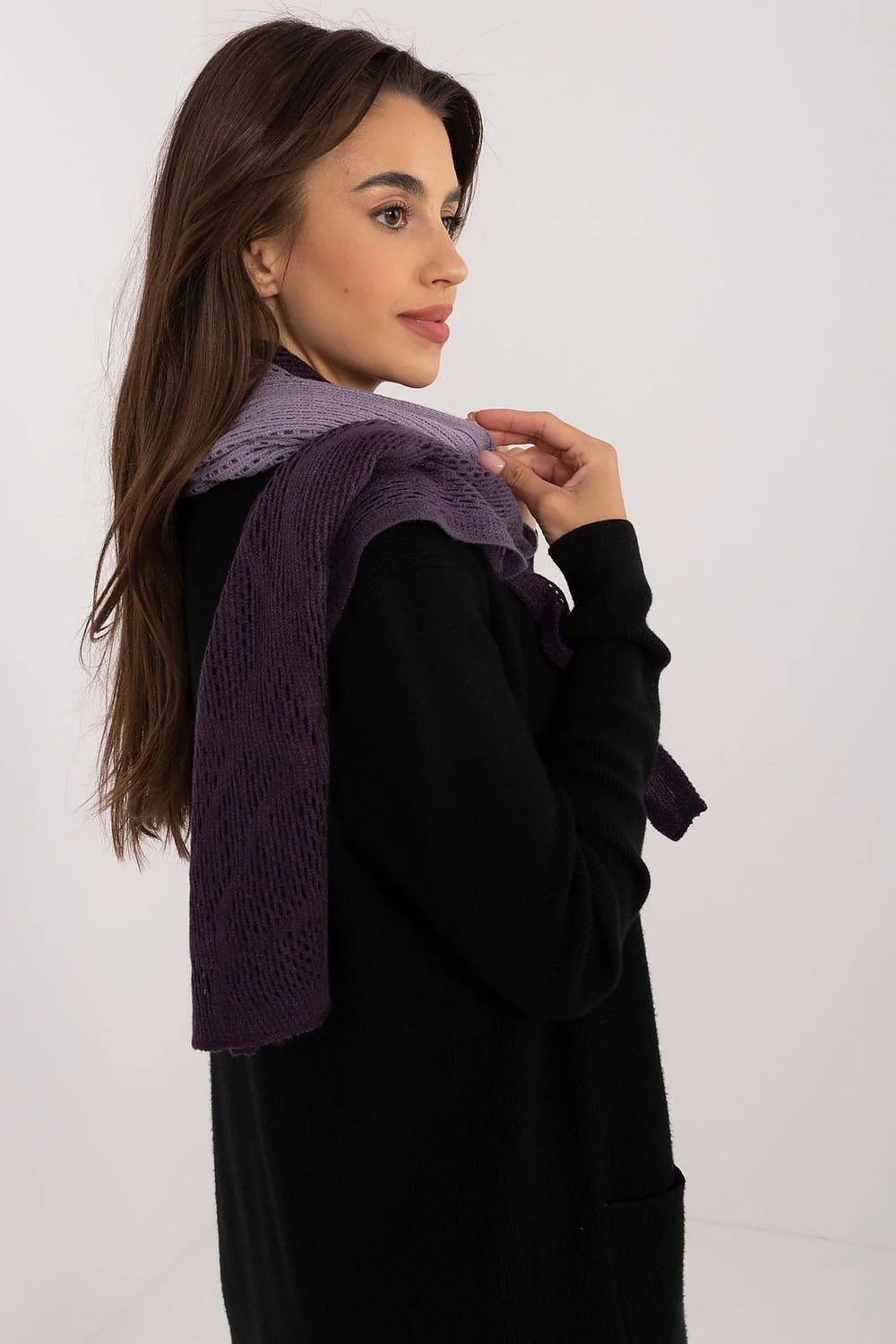 écharpe longue ajourée coton laine dégradé violet lilas bicolore tricot maille respirante légère isolante finition douce tombé fluide