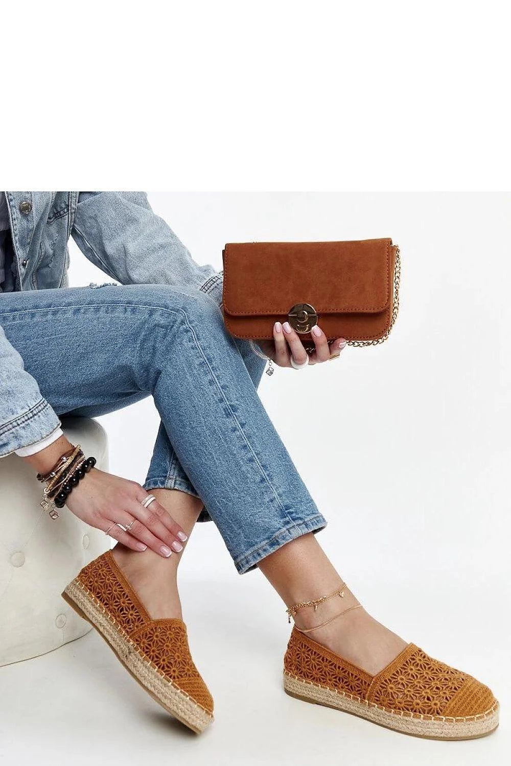 Espadrille Solea design floral crochet motif bohème été espadrilles plateforme jute caoutchouc marron femme