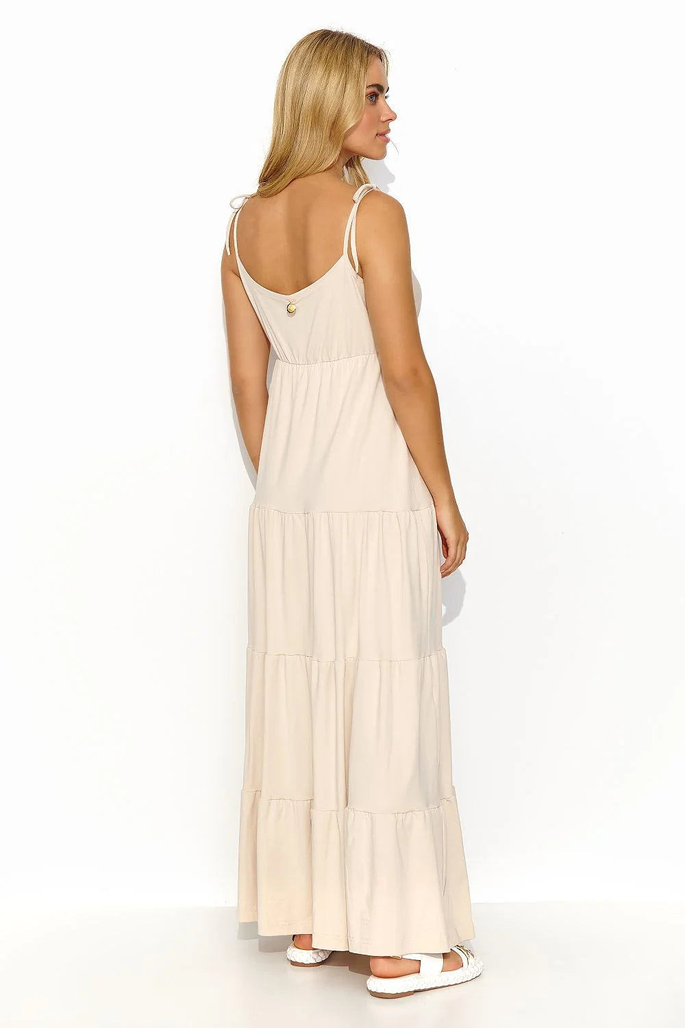 Robe de jour Makadamia longue style bohème-chic encolure en V tissu léger couleurs neutres femmes été plage