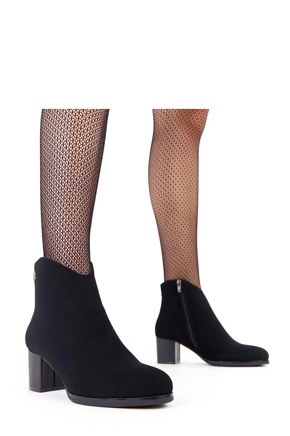 bottines cheville cuir écologique mat noir minimaliste bout amande zircone délicate féminine talon pilier stable 55millimetres doublure chaude fermetureéclairlatérale