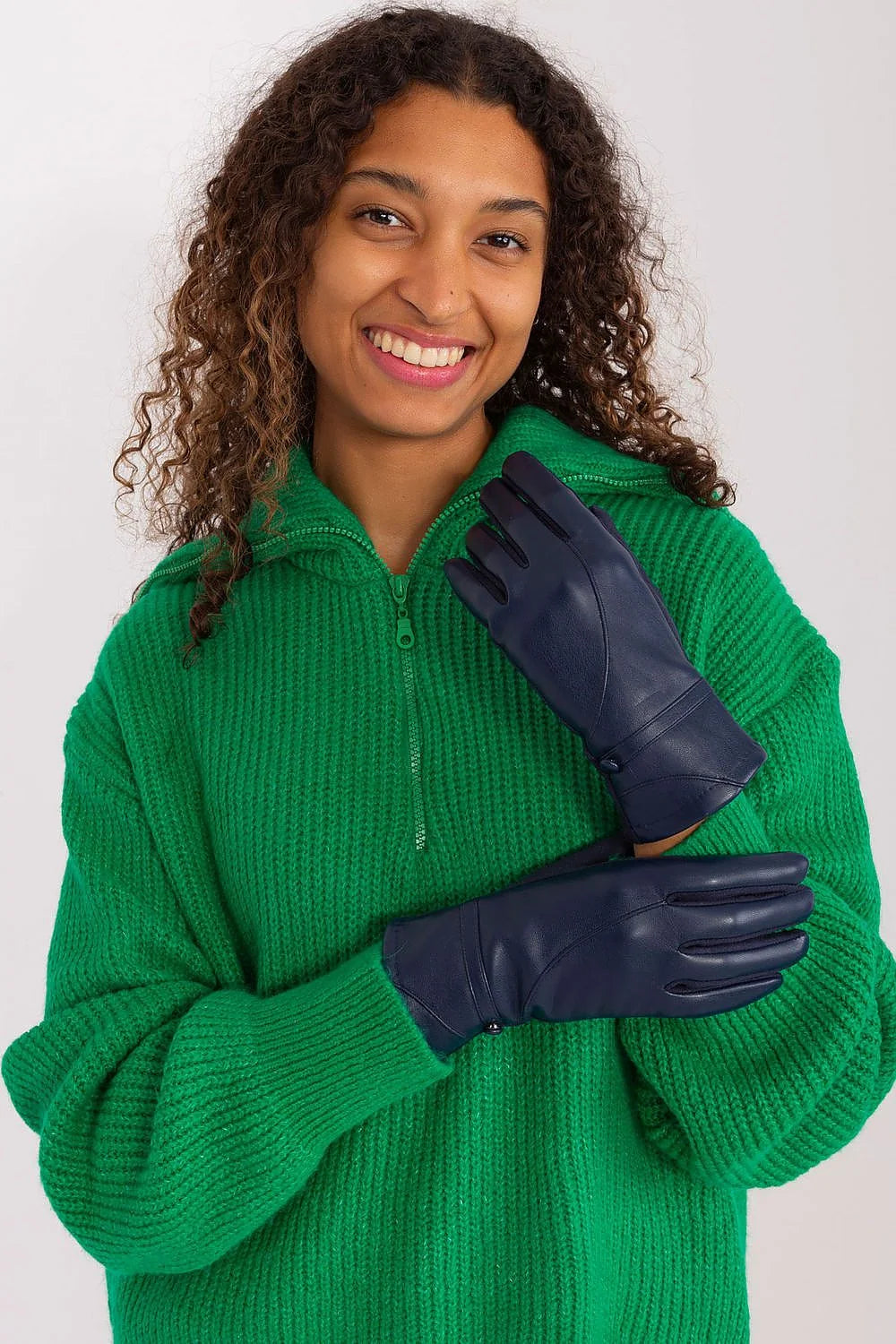 Gants élégants pour femme en polyuréthane et polyester, bleu marine, style chic, manchons décoratifs, idéal pour l'hiver