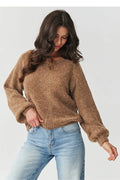 pull femme mohair laine polyamide acrylique doux moelleux chaud duveteux col rond coupe ample manches ballon poignets resserrées