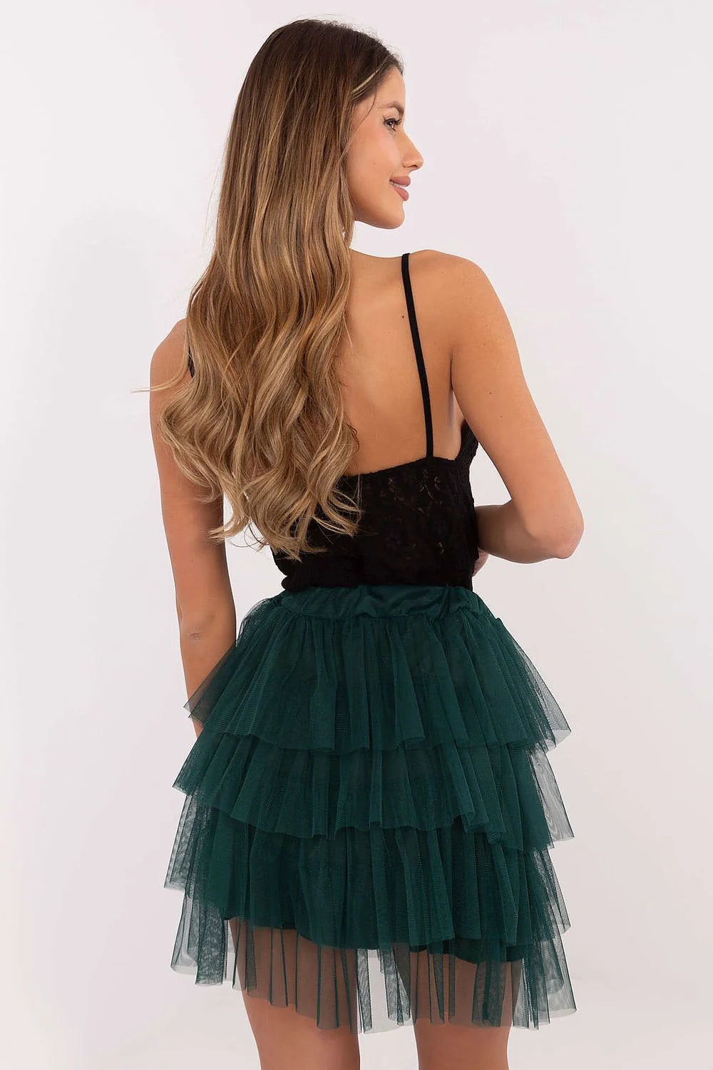 Jupe courte Och Bella en tulle vert émeraude avec volants, style bustier noir, robe élégante pour soirées, femmes