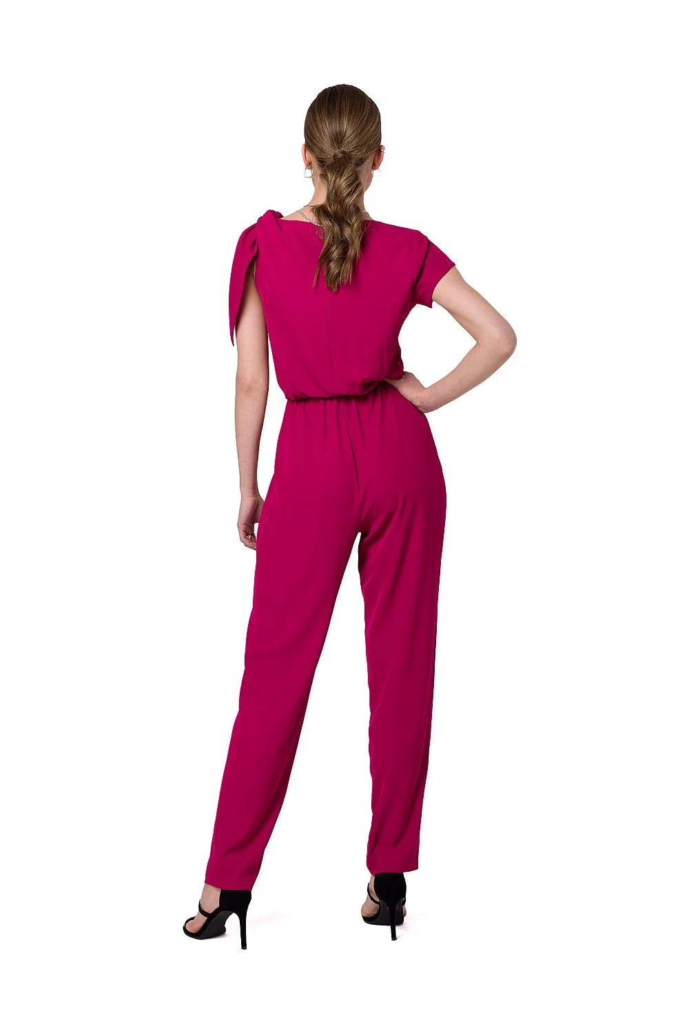 Combinaison Stylove moderne élégante pour femme coupe droite ample épaules larges élastique taille elasthane polyester couleur fuchsia
