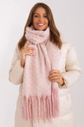 Châle en polyester, motif chevrons, franges, couleur rose pâle, écharpe longue, hiver, femmes, style moderne, chic, confortable, accessoire, écharpe en duvet, polyvalent