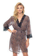 Peignoir léopard dentelle noire sexy élégant manches trois quarts pour femmes glamour et séduisant