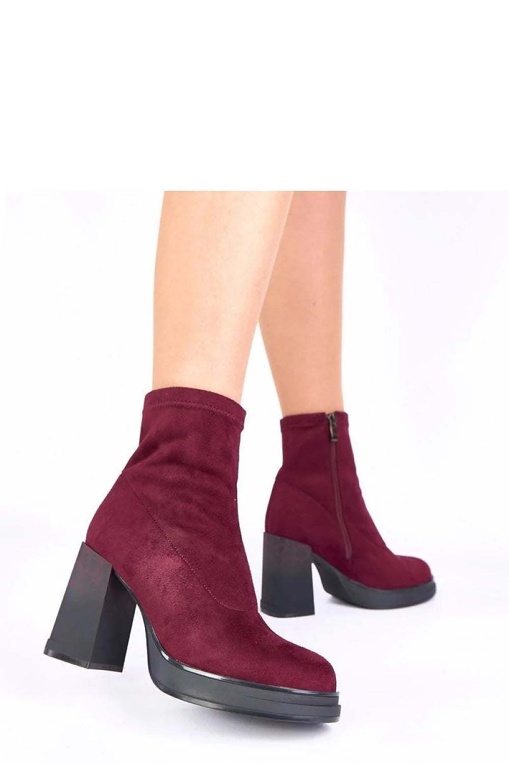 bottines Delora Gemre cuir suédé écologique bordeaux cheville tige chaussette fermeture éclair talon bloc imprimé léopard plateforme semelle contrastée