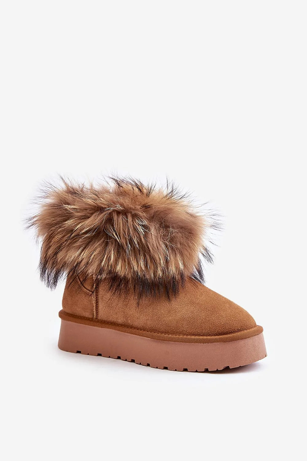 Bottines de neige pour femmes en cuir suédé naturel fourrure marron clair design élégant moderne basse cheville