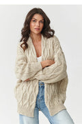 cardigan makadamia femme oversize grosse maille torsadée col châle ouvert manches longues épaule tombante moelleuse chaude confortable durable