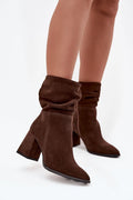 bottines femme daim suédé marron boutamande talon bloc confortable doublure feutre fermeture éclair latérale froncée intemporelles élégantes automne hiver