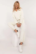 Ensemble Lakerta pour femme, style casual-chic, couleur blanc cassé, sweat à capuche et pantalon de jogging, matériels de qualité, confort et durabilité exceptionnels